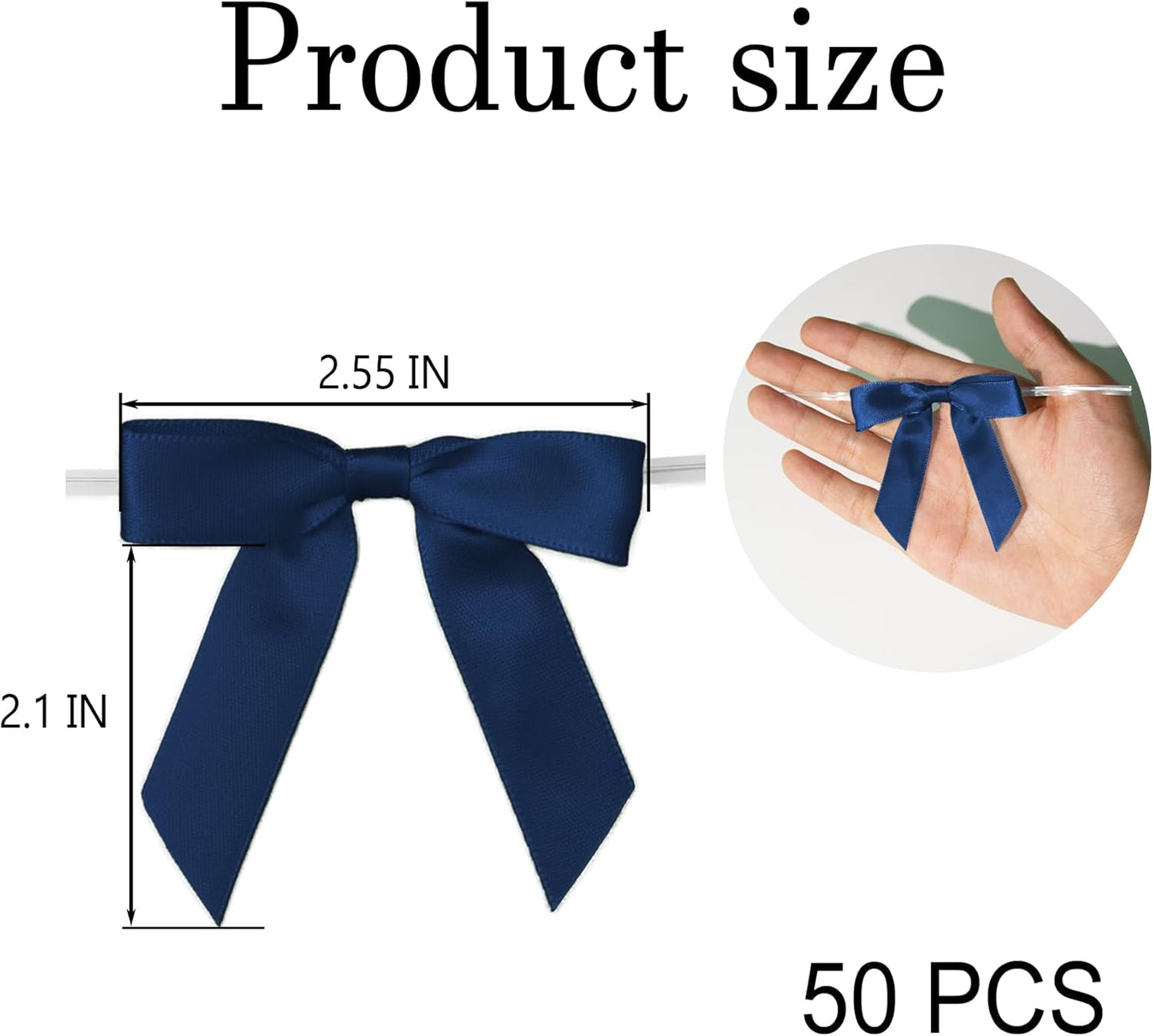 50Pcs Navy Blue Twist Tie Bows for Gift Wrapping 2.5" Satin Ribbon Bow for Treat Bags Cake Balloons Birthday Party Favors Wedding Decorations