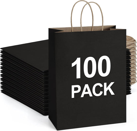 BagDream 100Pack 10x5x13 Black Paper Bags with Handles Bulk Kraft Recycled Paper Shopping Bags for Gifts, Merchandise, Retail, Party Favor Gift Sacks