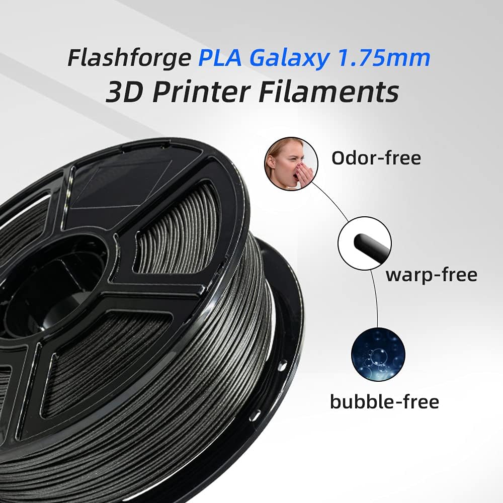 FLASHFORGE PLA Filament 1.75mm Galaxy Matte Black, 3D Printer Filament with Silver Glitter 1kg (2.2lbs) Spool, Dimensional Accuracy +/- 0.02mm, Shimmering 3D Printing Filament for Unique Finish