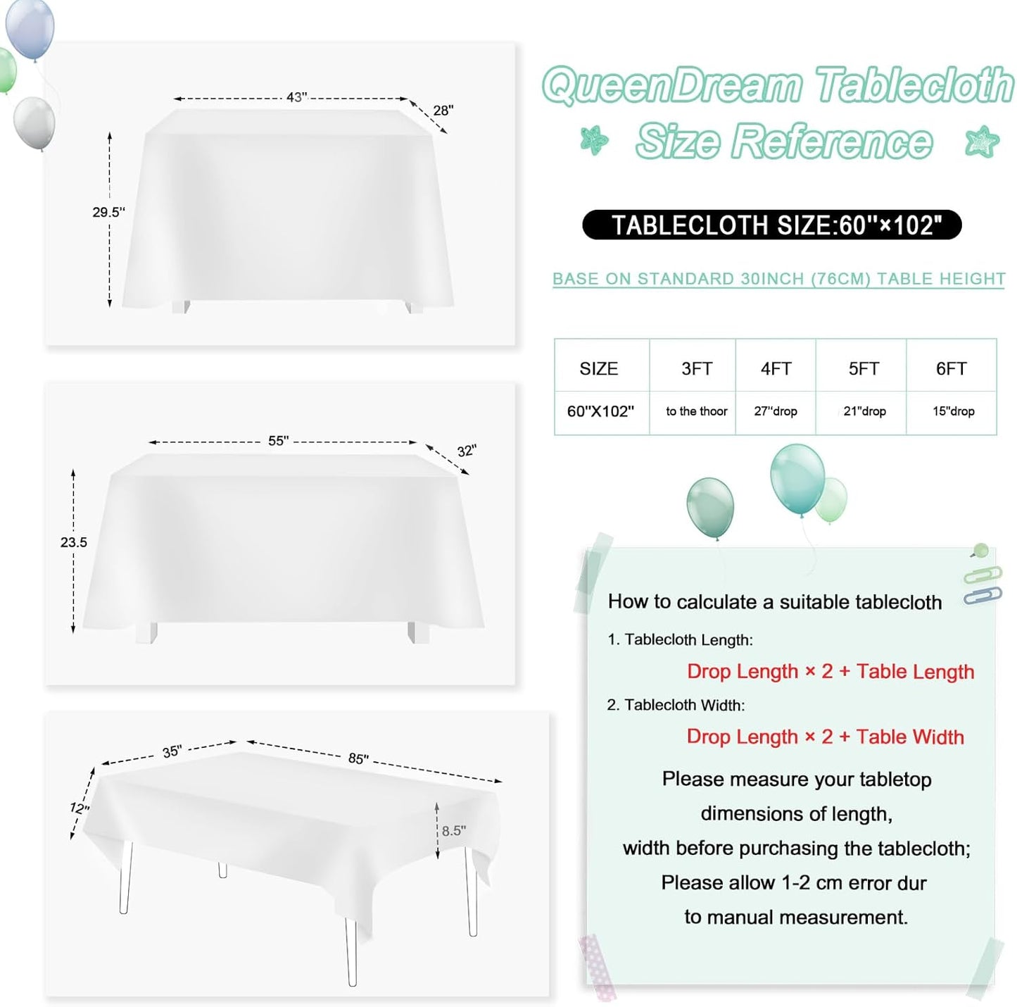 QueenDream White Tablecloth 60x102 Inch Rectangular Sequin Tablecloth for Baby Shower Wedding Banquets or Restaurants