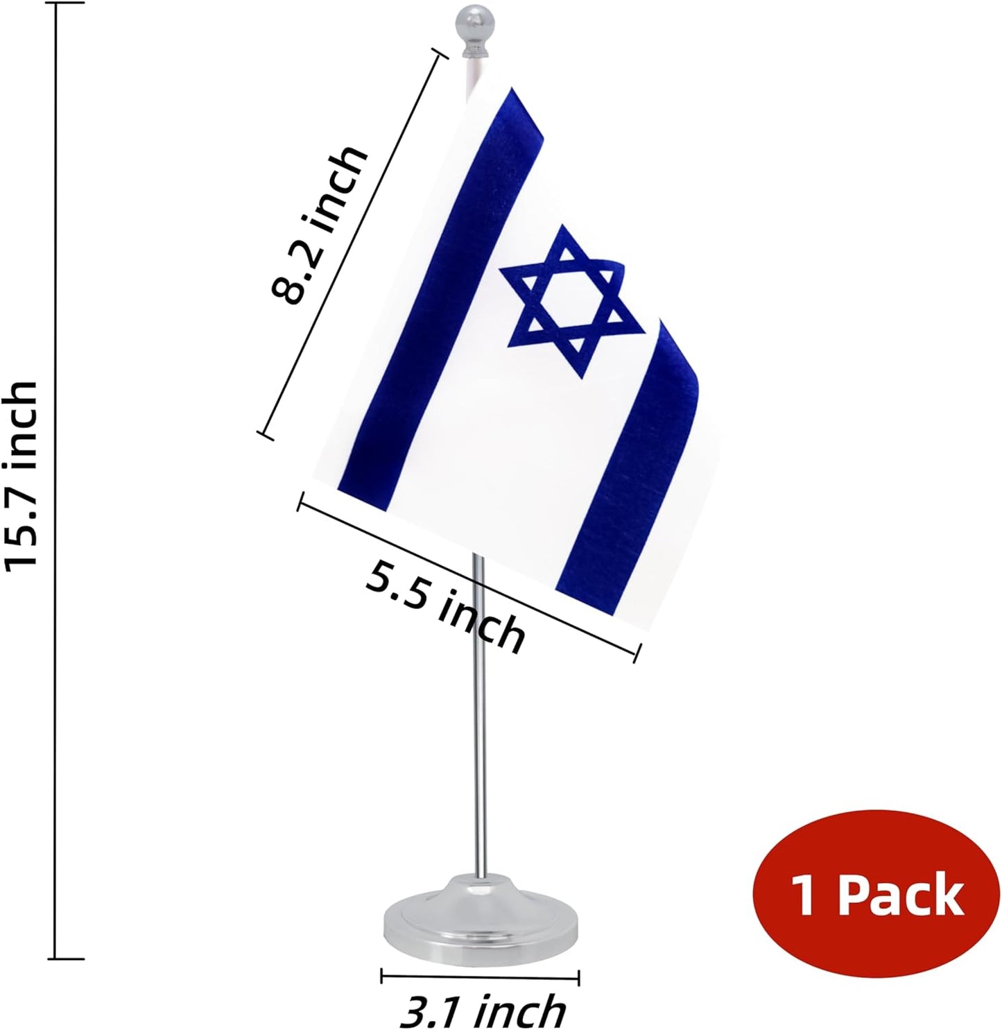 Israel Desk Flag, Israeli Table Office Flag with Metal Pole and Stand Base, International Country Flags, Festival Event Celebration, Classroom Meeting Desktop Decor (Israel)