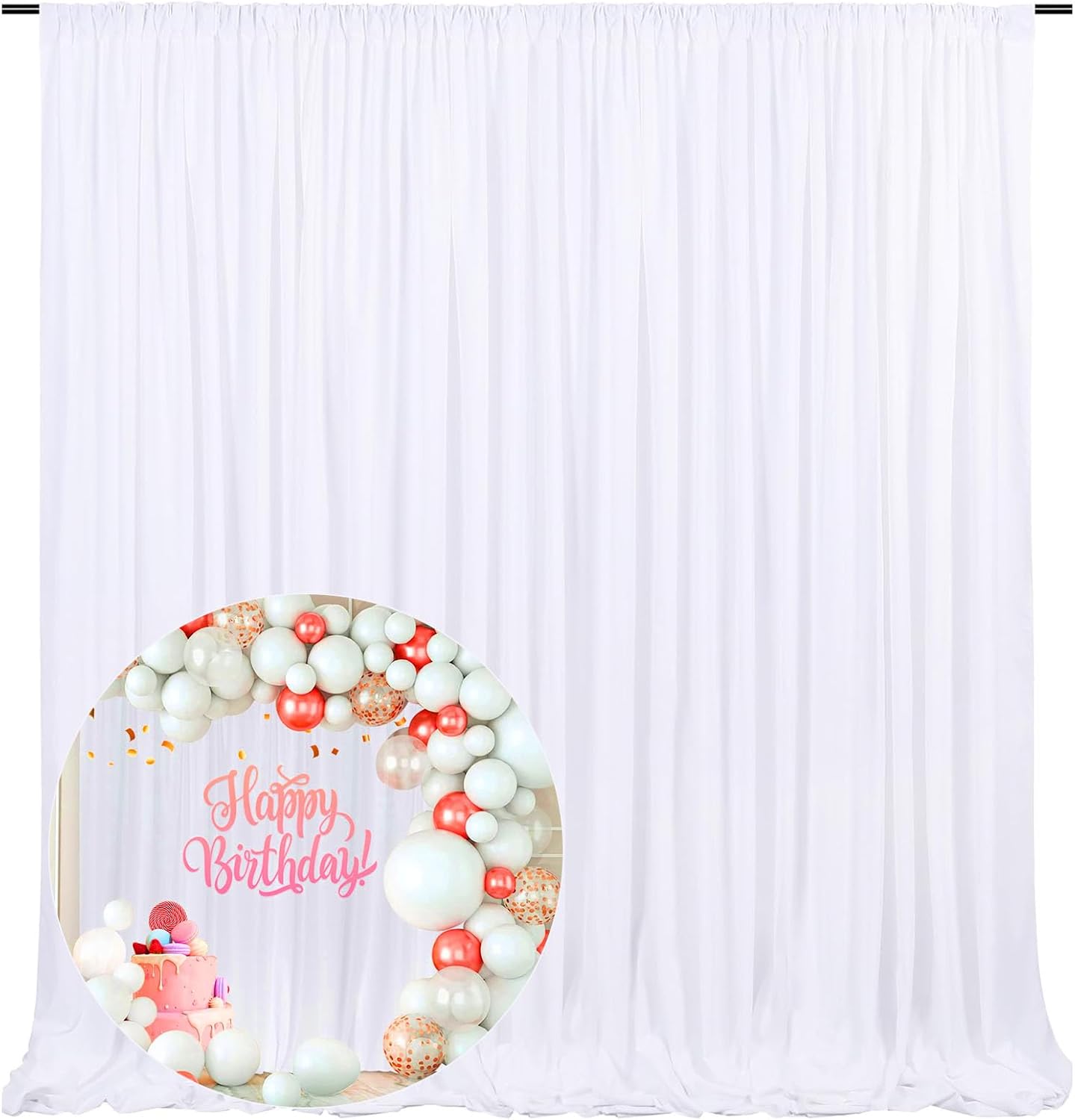 10 x 10 Feet White Backdrop Curtain for Partie, Background Curtains for Photoshoot, Birthday, Wedding, Christmas, Anniversary, Halloween Party Decorations 5Ft x 10Ft, 2 Panels