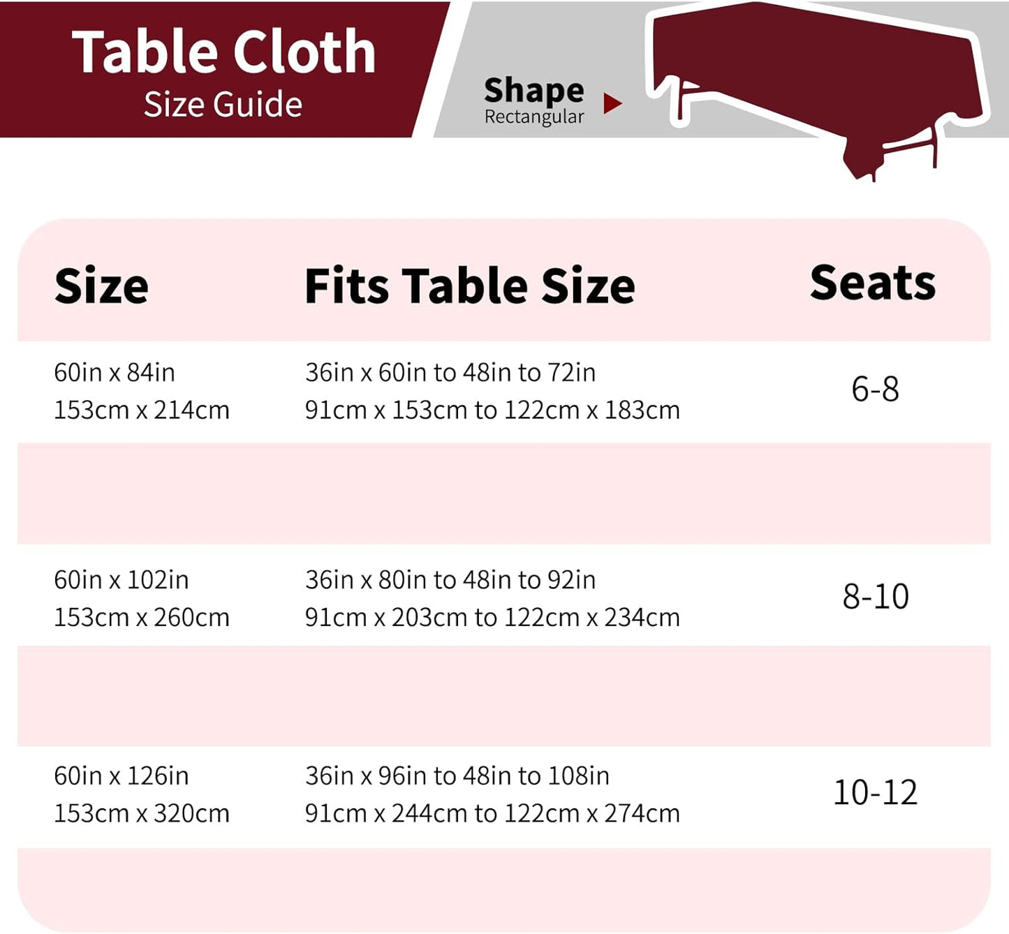 Burgundy 6 Pack Polyester Table Cloth 60 x 102 Inch, Rectangle Tablecloths for 6 Foot Tables Washable Table Cloth for Party Wedding