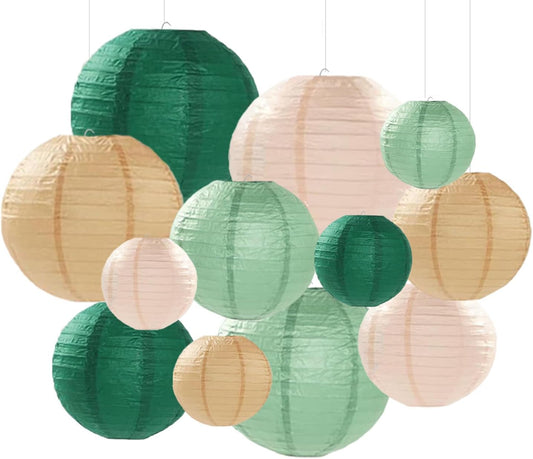 Sage Green Paper Lanterns Decorative 12pcs Party Hanging Decorations for Rustic Party Bridal Shower Wedding Baby Shower Graduation Anniversary Neutral Room Decor
