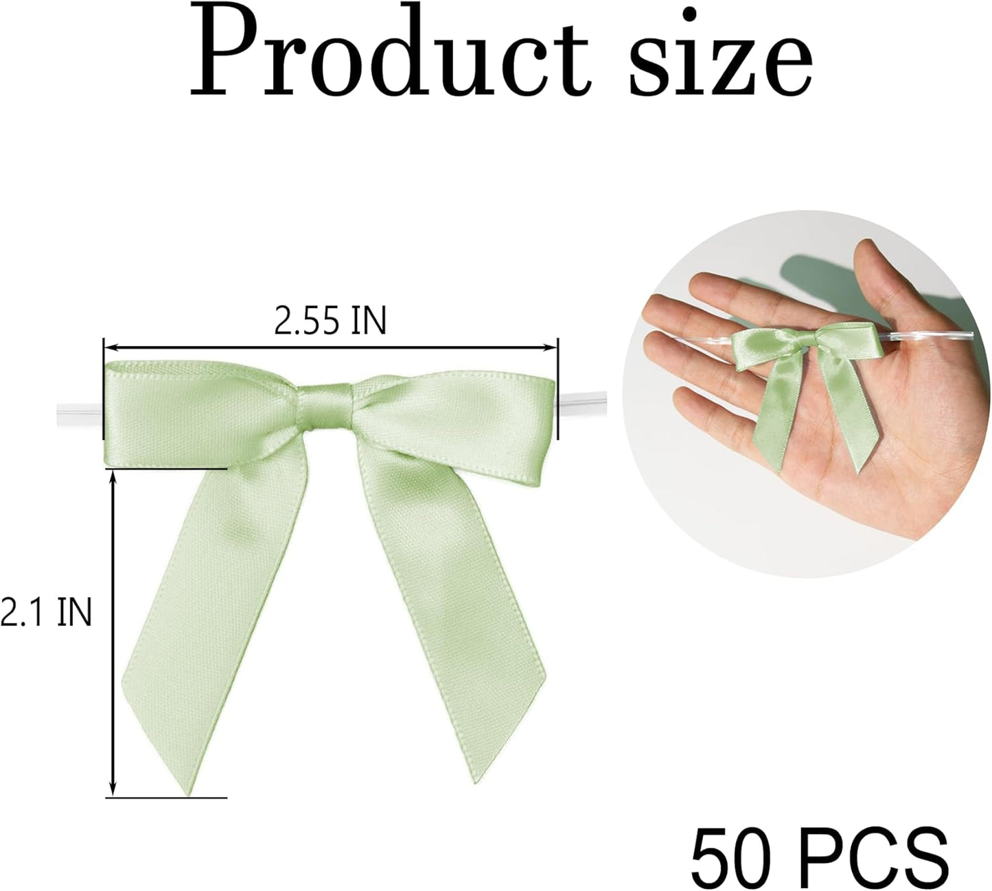 50Pcs Olive Green Twist Tie Bows for Gift Wrapping 2.5" Satin Ribbon Bow for Treat Bags Cake Balloons Birthday Party Favors Wedding Decorations