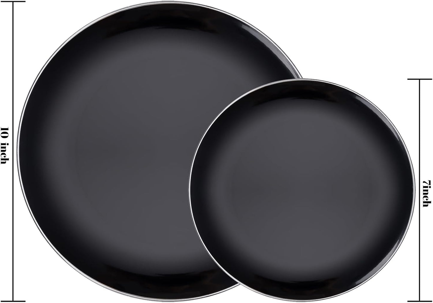 bUCLA 100PCS Black Plastic Plates - Heavy Duty Black Disposable with Silver Rim Include 50 Each (10 inch Dinner & 7 inch Dessert) Plates, Ideal for Party & Halloween