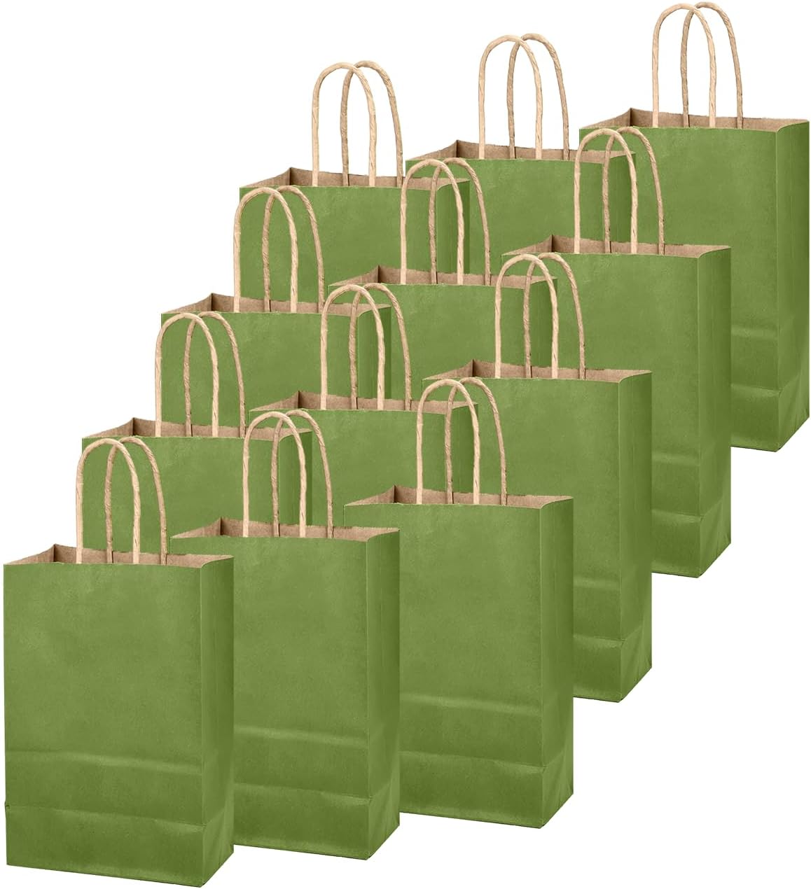 qiqee Light Olive Green Gift Bag with Handles Bulk 24Pcs Paper Bags -8.3"x6"x3. 15" Party Favor Bags - Solid Color