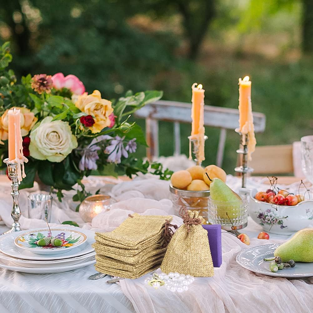 LYSXP 50PCS Burlap Bags with Drawstring，3x4 Inch Drawstring Gift Bag Jewelry Pouches for Wedding Party Favors, DIY Craft Christmas Presents