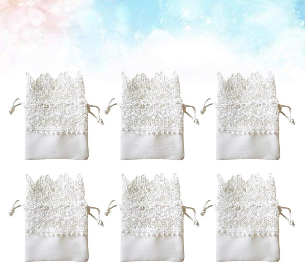 10pcs Organza Burlap Bags Lace Organza Drawstring Bags for Wedding Party Favors Supplies Bridal Shower Baby Shower Jewelry Pouches White