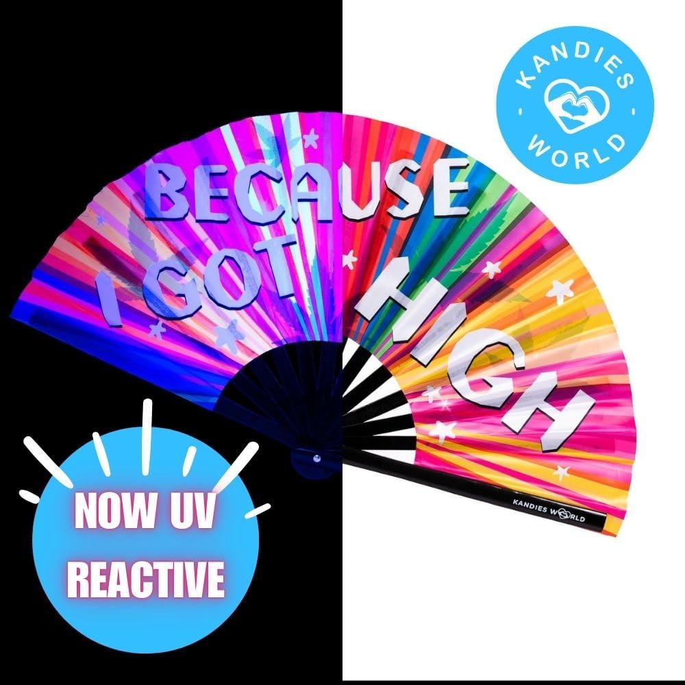 Kandies World Custom Festival Folding Hand Fan - Unique Designs, Made of Bamboo, Clacking Sound, Lightweight - Perfect Rave and Festival Accessory!