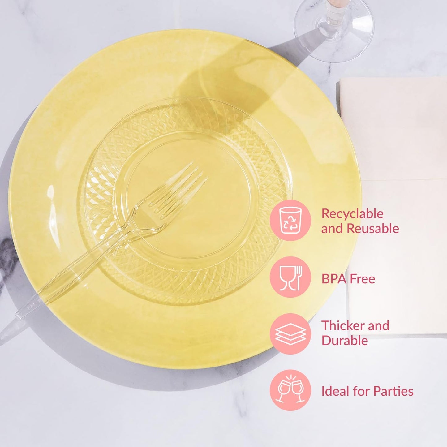 Prestee 300 Count Disposable Plastic Forks - Plastic Silverware Bulk Set - Heavy Duty Plasticware Forks - Clear Utensils for Catering Weddings Parties BBQ - Elegant and Sturdy Tableware