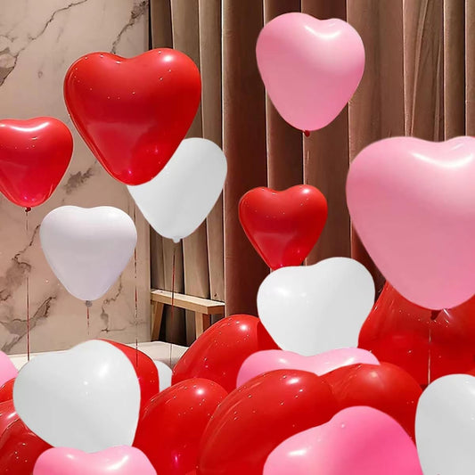 50pcs 10-inch Heart shaped balloons 3 Kinds of Color Latex Balloons for Valentines Day,Propose Marriage,Wedding Party.(red, pink, white)