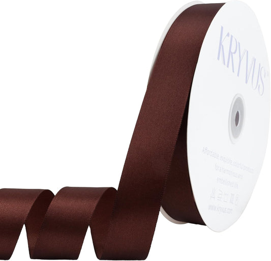 Dark Brown Satin Ribbon 1 inch X Continuous 100 Yards, Single Face Polyester Ribbon Perfect for Gift Wrapping, Flower Bouquet, Wedding Decor, Crafts, Bow Making, Sewing and More