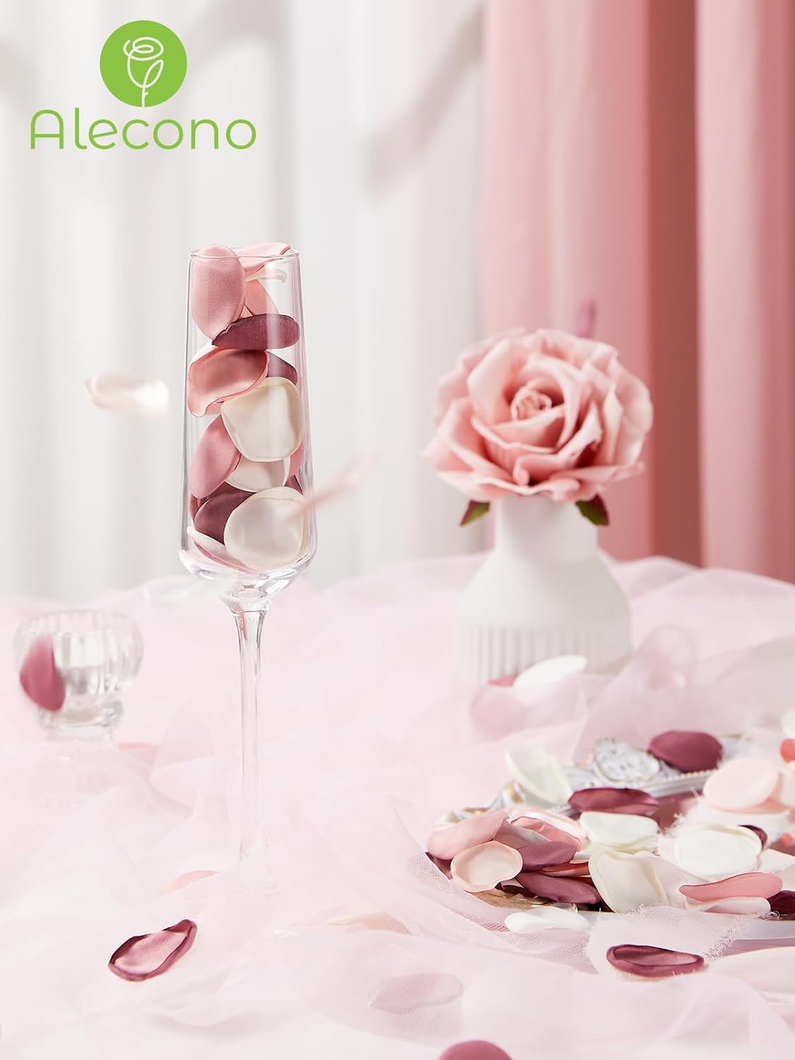 Alecono 𝟲𝟬𝟬𝙋𝙘𝙨 Silk Rose Petals, Pink Petals for Wedding Proposal Flower Girl Baket, Fake Rose Petals for Night Table Decoration