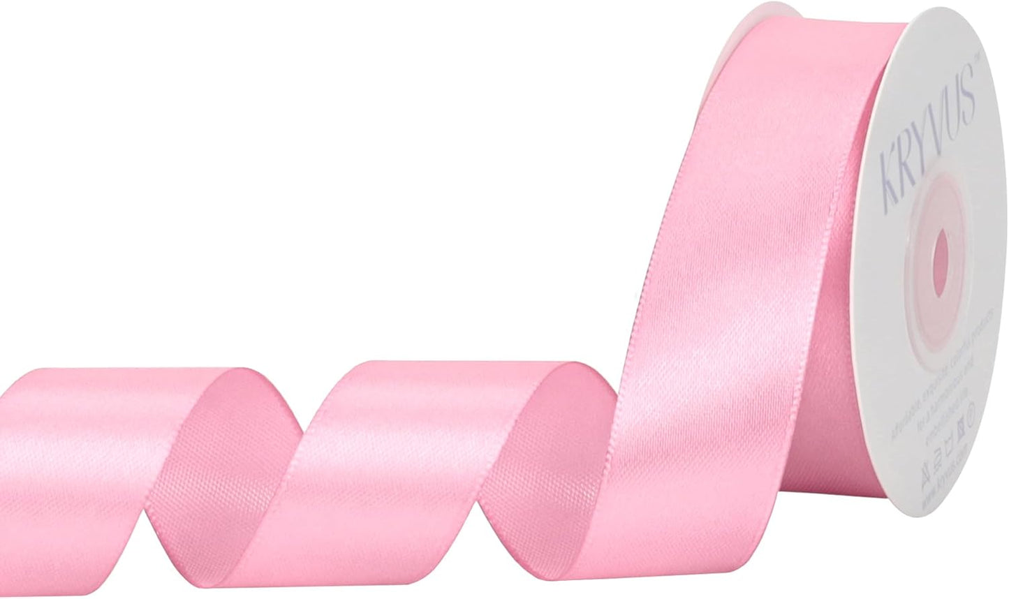 Rose Pink Satin Ribbon 1 inch X Continuous 25 Yards, Single Face Polyester Ribbon Perfect for Gift Wrapping, Flower Bouquet, Wedding Decor, Crafts, Bow Making, Sewing and More