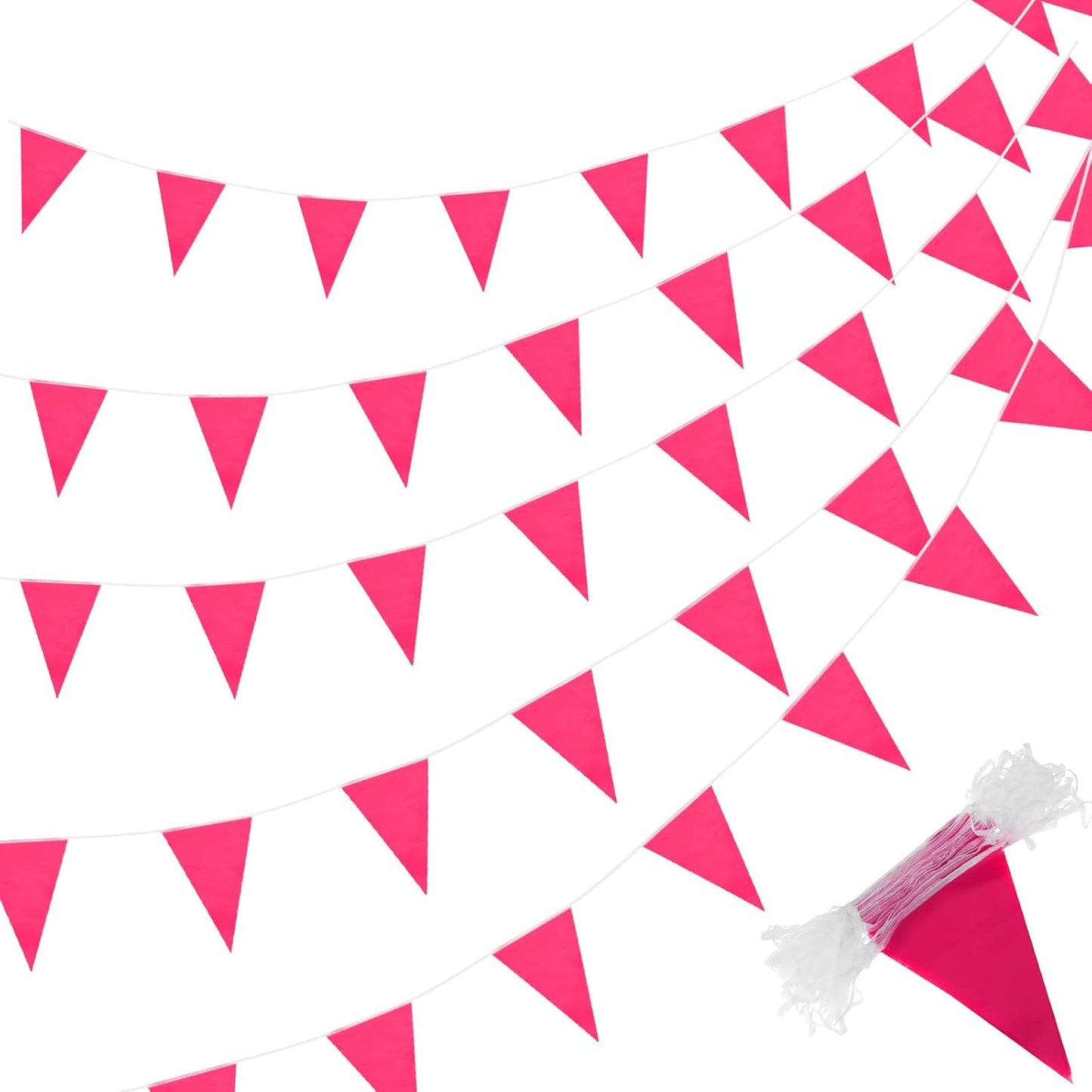 Tatuo 200 Feet Solid Pennant Banners Flags String Triangle Hanging DIY Bunting Flags Party Decorations for Grand Opening Party Banners for Kids Birthday, Shops (Pink)