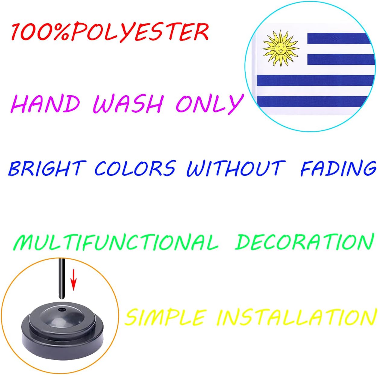 WXTWK 2 Pack Uruguay Flag Uruguay Deluxe Desk Flag Set - Mini Small Uruguayan Table Office Flags with Black 12" Solid Pole Stand Base Classroom Meeting Desktop Decorations