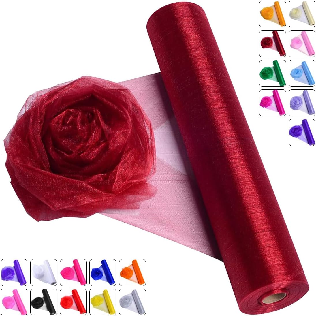 Crystal Organza Fabric Tulle - 16" by 50 Yards Sheer Fabric for Wedding Party Decoration Bridal Shower Tutu Roll Netting Spool Ribbon Wrapping (Burgundy)