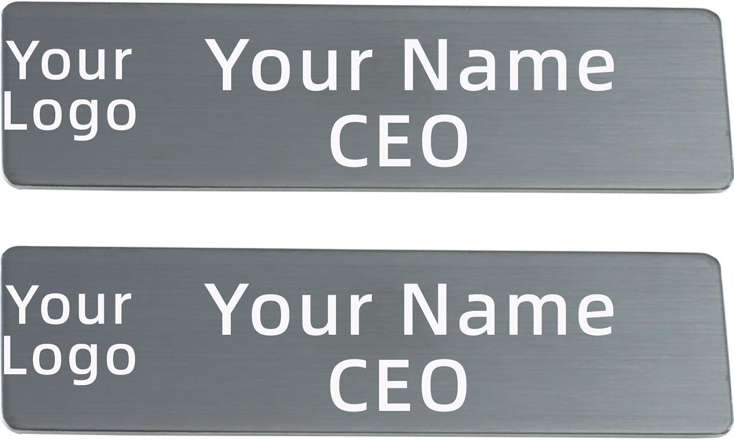 2pcs Stainless Steel Black Custom Name Tags with Pin or Magnet Adhesive Tape,Personalized Name Tags,Custom Metal Name Tag for Employee,Workers,Cops,Nurses,Doctors,Teachers(Black x 2)