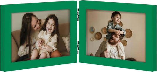 decorUhome Double 6x4 Picture Frame Horizontal, Engineered Wood Bifold Photo Frame with Plexiglass for Tabletop Display, 6x4, Green
