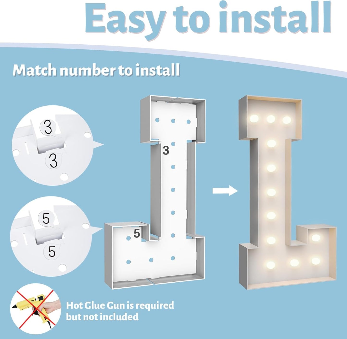 4FT Marquee Light Up Letters L,Party Decoration Large Marquee Light Up Letters with Weighted Water Bag,Pre-cut Foam Board Set Can Be Used for Birthdays,Weddings,Baby Anniversaries