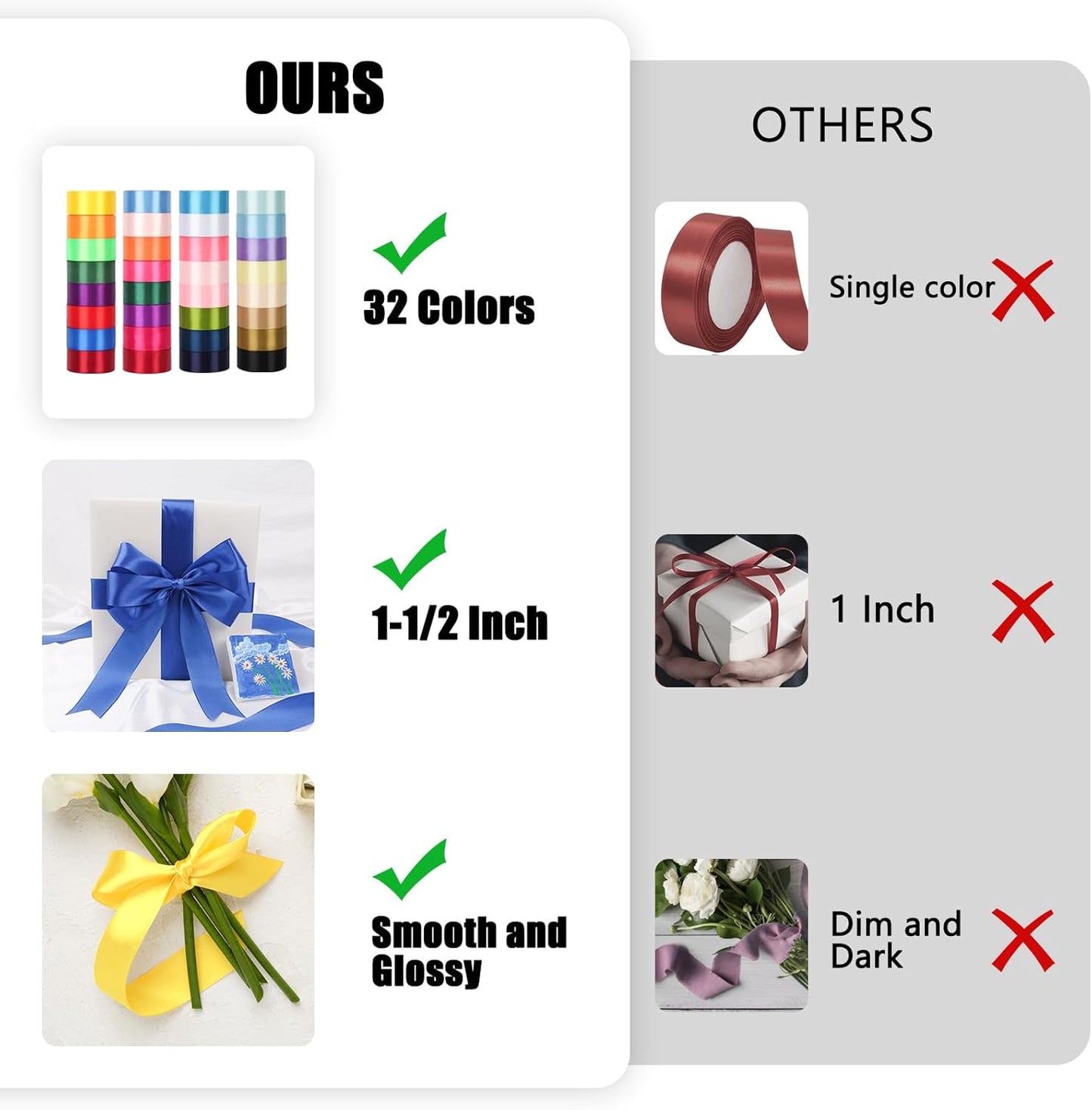 NESCCI 800 Yards Ribbon,1-1/2 Inch Satin Ribbon,Single Face Satin Ribbons, Perfect for Gift Wrapping,Wedding Decoration,Handmade Bows,Wrapping Bouquet, Halloween, Christmas