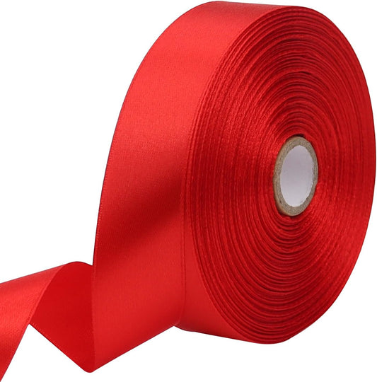 Red Solid Satin Ribbon 1 Inch 50 Yards Solid Polyester Fabric Ribbon for Gift Wrapping Wedding Christmas Baby Shower Birthday Party Decoration Handmade Immortal Flower Craft