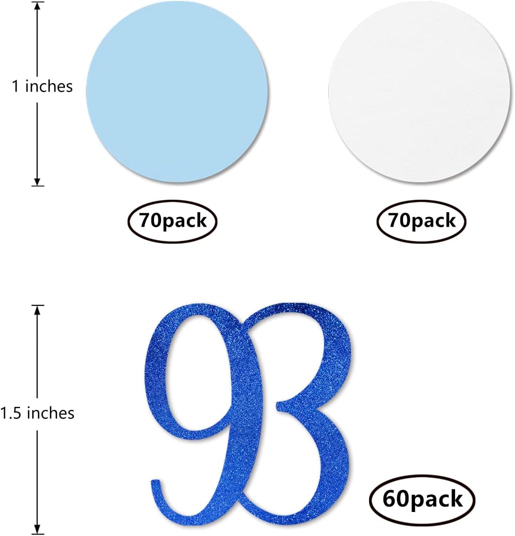 Blue Glitter 93 Confetti, 93rd Birthday Number Confetti, 200pcs Anniversary Party Table Decoration Supplies