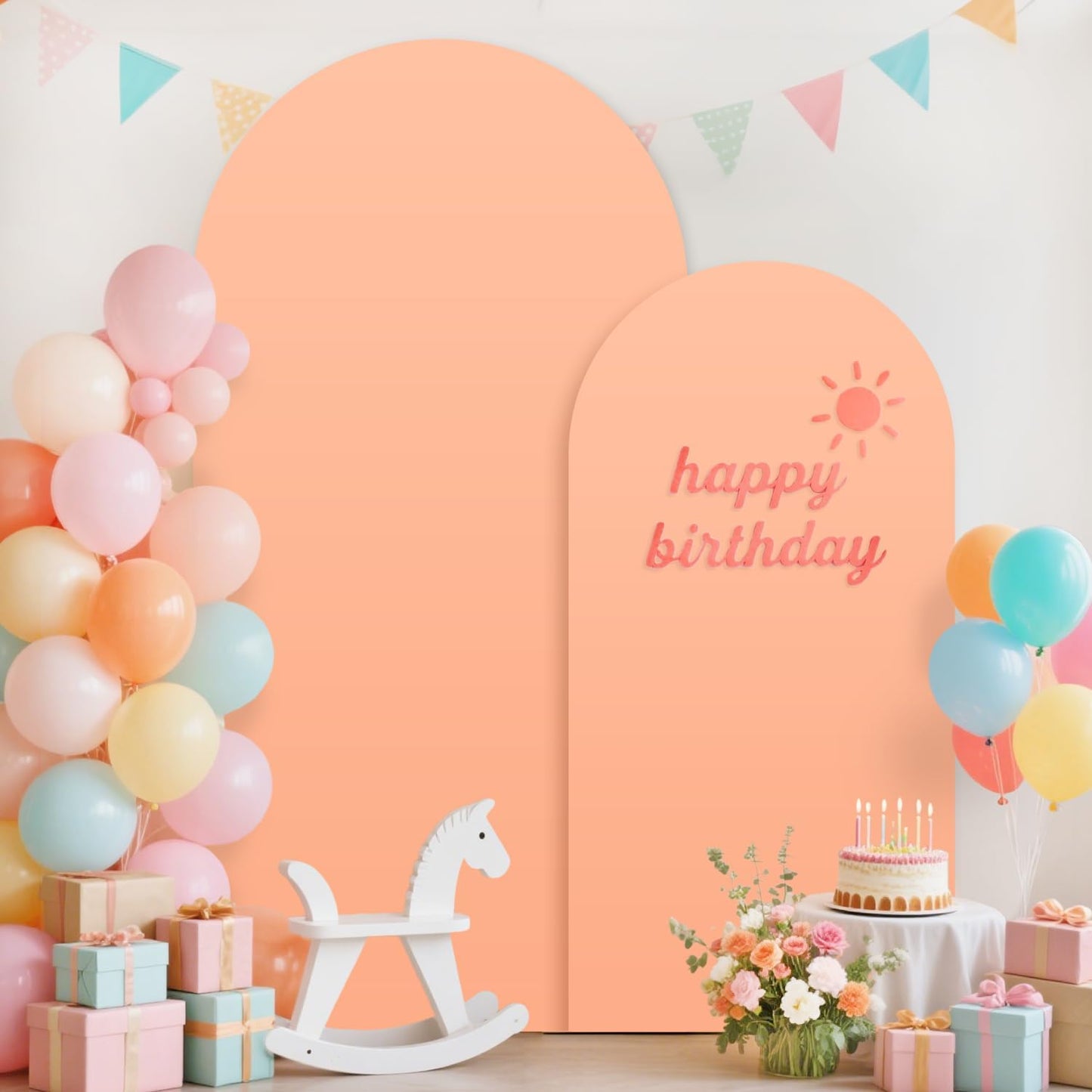 Wedding Arch Backdrop Stand and Peach Arch Cover Set of 2 (7.2FT, 6FT) Metal Backdrop Stand for Parties Spandex Arch Stand Cover for Birthday Bridal Baby Shower Graduation Balloon Arch Decorations