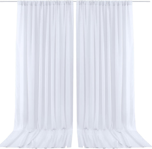 PARTISKY 10x10ft White Chiffon Sheer Backdrop Curtains (2 Panels 5x10ft Each) -Wrinkle-Free Drapes for Wedding, Birthday Party & Photography Stage Decor