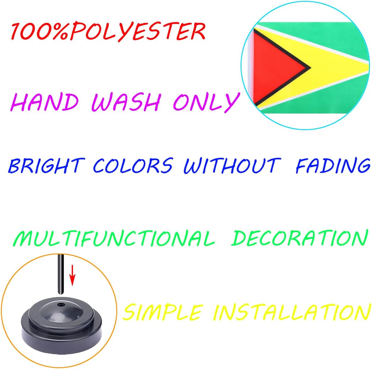 WXTWK 2 Pack Guyana Flag Guyana Deluxe Desk Flag Set - Mini Small Guyanese Table Office Flags with Black 12" Solid Pole Stand Base Classroom Meeting Desktop Decorations