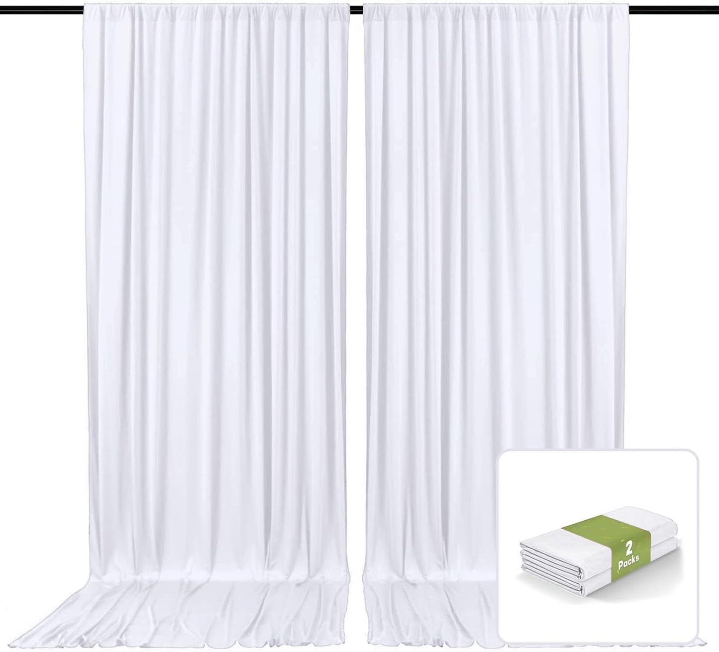2 Panels White Backdrop Curtain, 10 x 7 Feet Background Curtains for Parties, Weddings, Baby Showers, Bachelorette Halloween, Christmas Birthday Party Photoshoot Backdrop Curtains Decorations