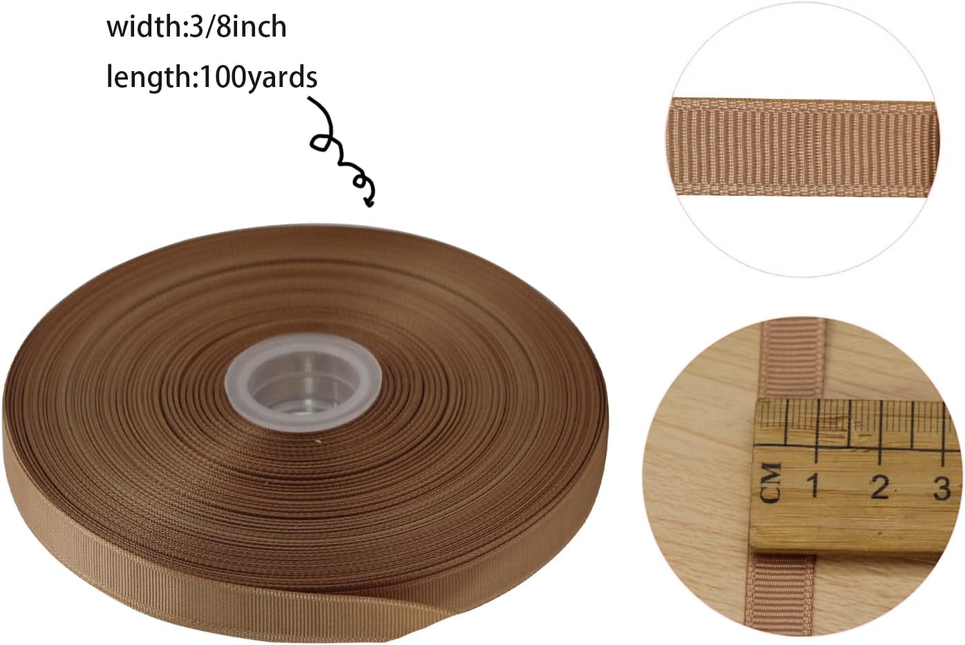 Jesep One Roll 100 Yards 3/8" Soild Grosgrain Ribbon Boutique Gift Wrapping Package Ribbon, DIY Crafts Bow Hair Headband Accessories Assorted Ribbon#835 (3/8" 10mm, Khaki)