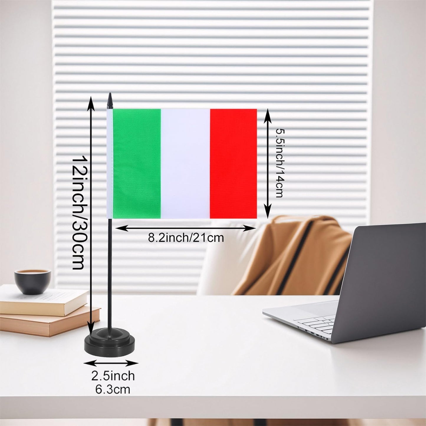 Italy Desk Flag 12" Solid Pole Deluxe Set Italian Flags Banner Mini Small Italy Office Table Flags with Black Stand Base Desktop Decorations(2Pack)