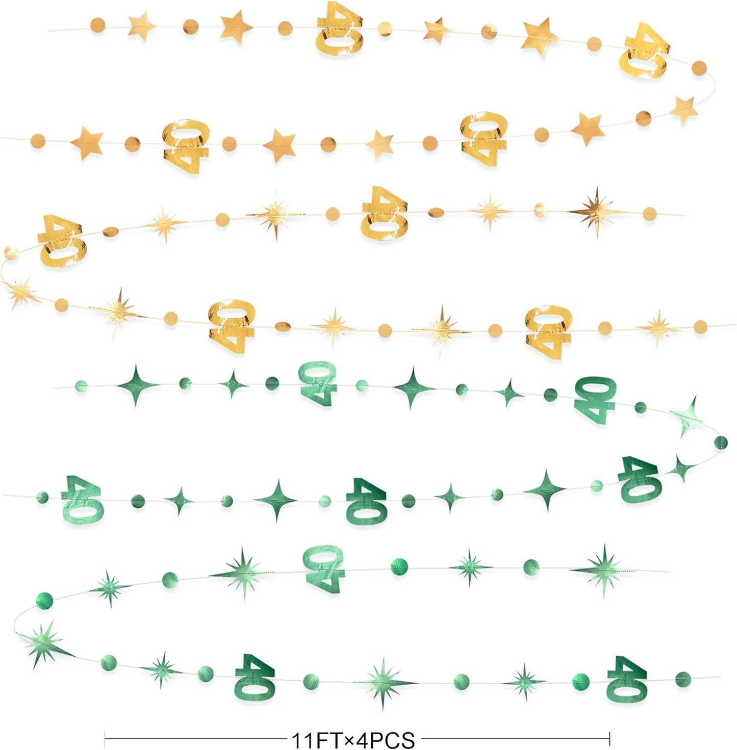 Sage Green Gold 40th Birthday Decorations Number 40 Circle Dot Twinkle Star Garland Streamer Banner Backdrop for Women Mens Cheers to 40 Years Old Birthday Happy 40th Anniversary Party Supplies