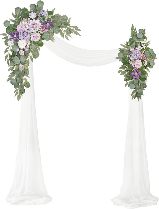 Artificial Wedding Arch Flowers Kit(Pack of 3),2Pcs Artificial Flower Arch Decor,1Pcs Sheer Drape for Wedding Ceremony Arbor for WeddingCeremony (Provence Purple)
