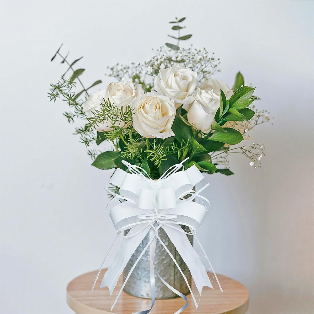 WEWILUCK White Gift Bow, Big White Pull Bows for Gift Wrapping, Wedding, Christmas, Valentine's Day, Presents, Flower Basket Decor(6 inches, 15PCS)