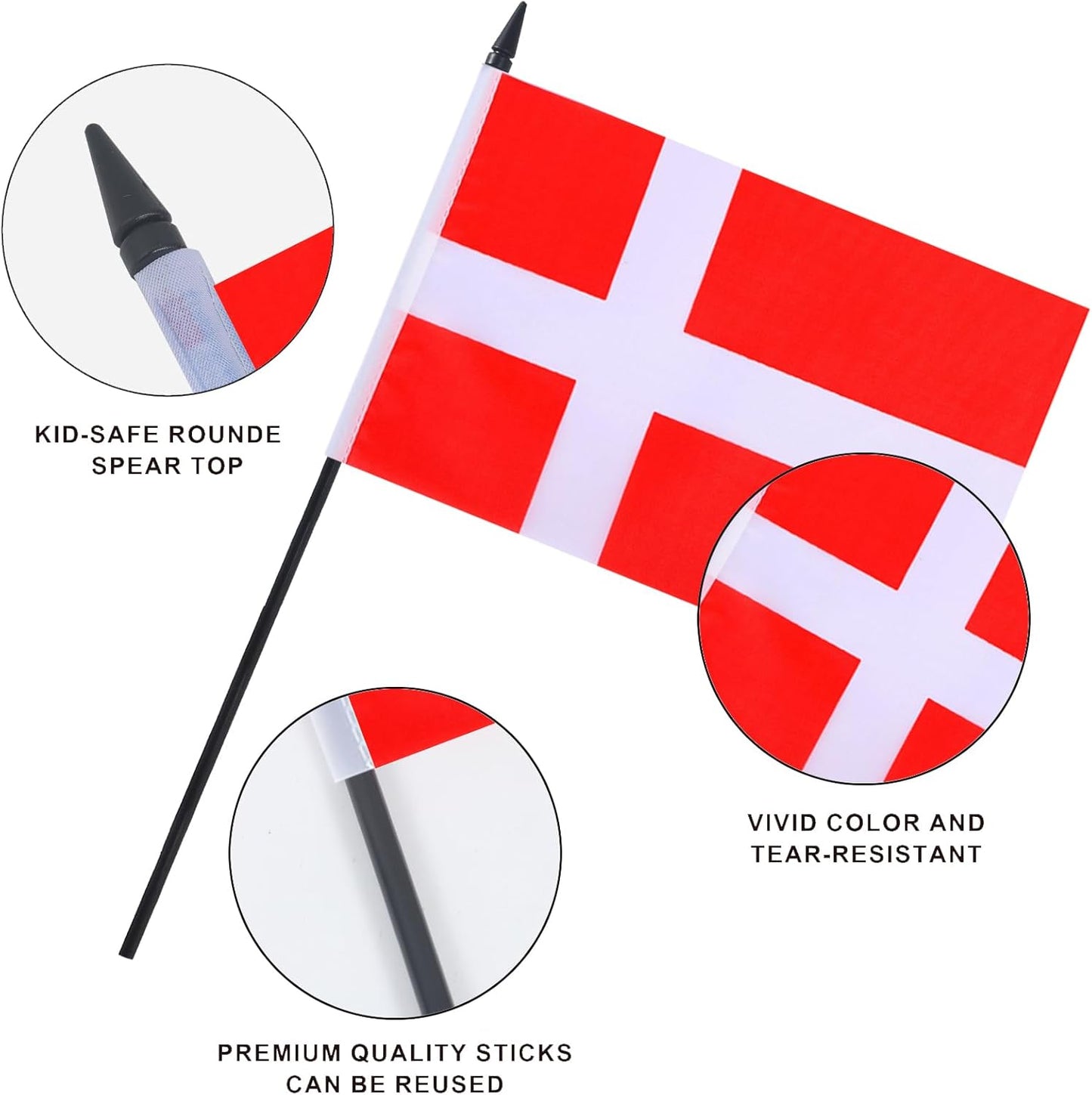 Denmark Desk Flag 12" Solid Pole Deluxe Set Danes Flags Banner Mini Small Denmark Office Table Flags with Black Stand Base Desktop Decorations(2Pack)