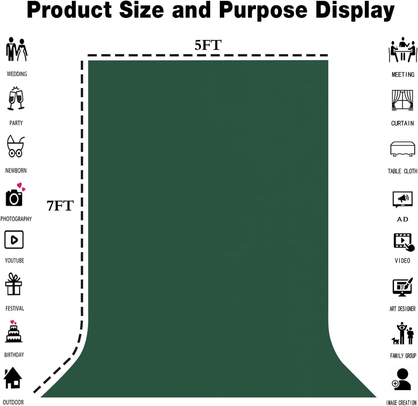 Dark Green Screen Backdrop 5x7FT Photography Green Background for Streaming Zoom, Photo Studio, Collapsible High Density Screen for Video Photography