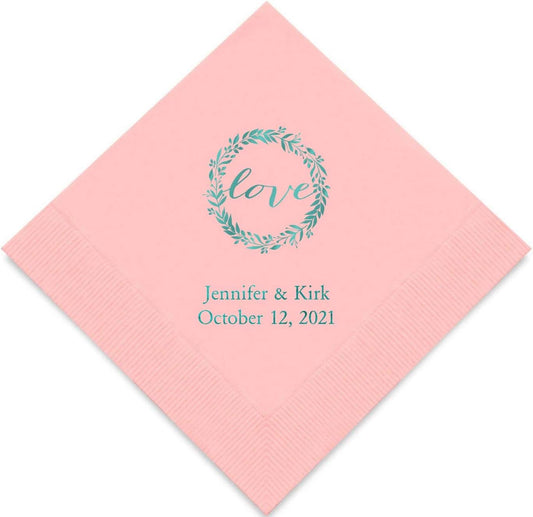 Weddingstar Personalized Printed Paper Napkins 3-Ply 50 Pack - Luncheon Classic Pink