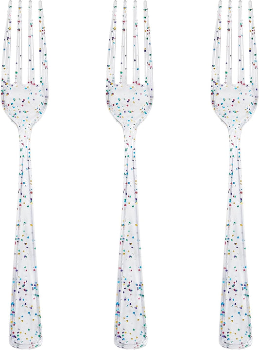 Supernal 360pcs Glitter Disposable Plastic Forks,Plastic Silverware Heavy Duty,Clear Plastic Forks,Glitter Disposable Cutlery for Birthdays, Parties, Bridal Shower and Weddings