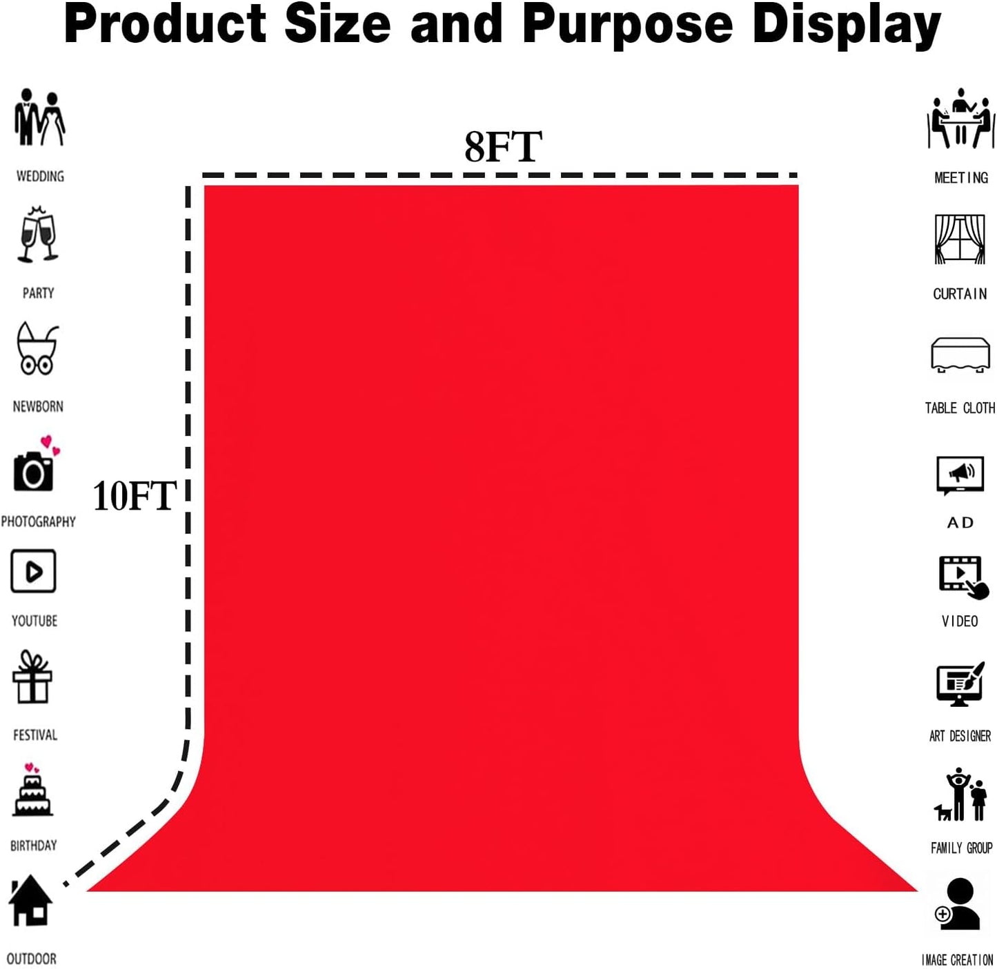 8x10FT Red Screen Backdrop for Photography Red Photo Booth Backdrop for Photography Background Video Recording Parties Curtain