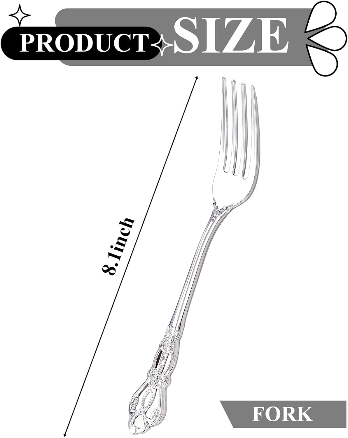 30PCS Silver Plastic Forks - 8.1inch Silver Forks Disposable - Vintage Heavy Duty Dessert Forks - Premium Fancy Plastic Silverware for Parties, Weddings, Dinners and Events