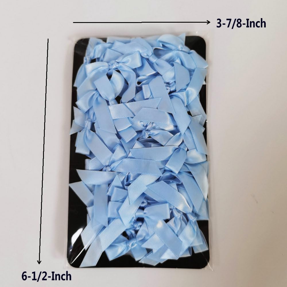 50pcs 1-1/2" Mini Light Blue Satin Ribbon Bows Without Twist Ties for Crafts Gift Wrapping Packing Christmas Baby Shower Decoration (Light Blue)