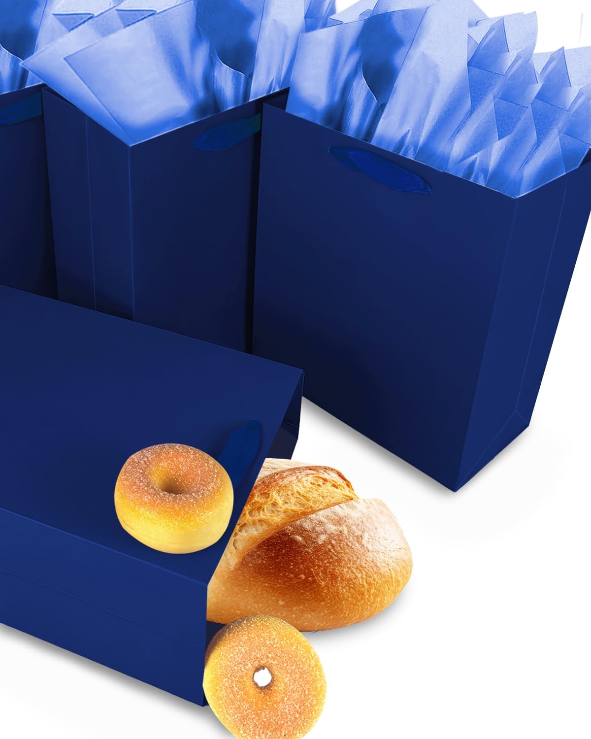 Gcardist Nordic Blue Gift Bags with Tissue Paper for Wedding, Birthday, Party Supplies - 7.9"x4.3"x9.6" Medium Size Cardboard Gift Bags (5pcs + 10pcs Tissue Paper)