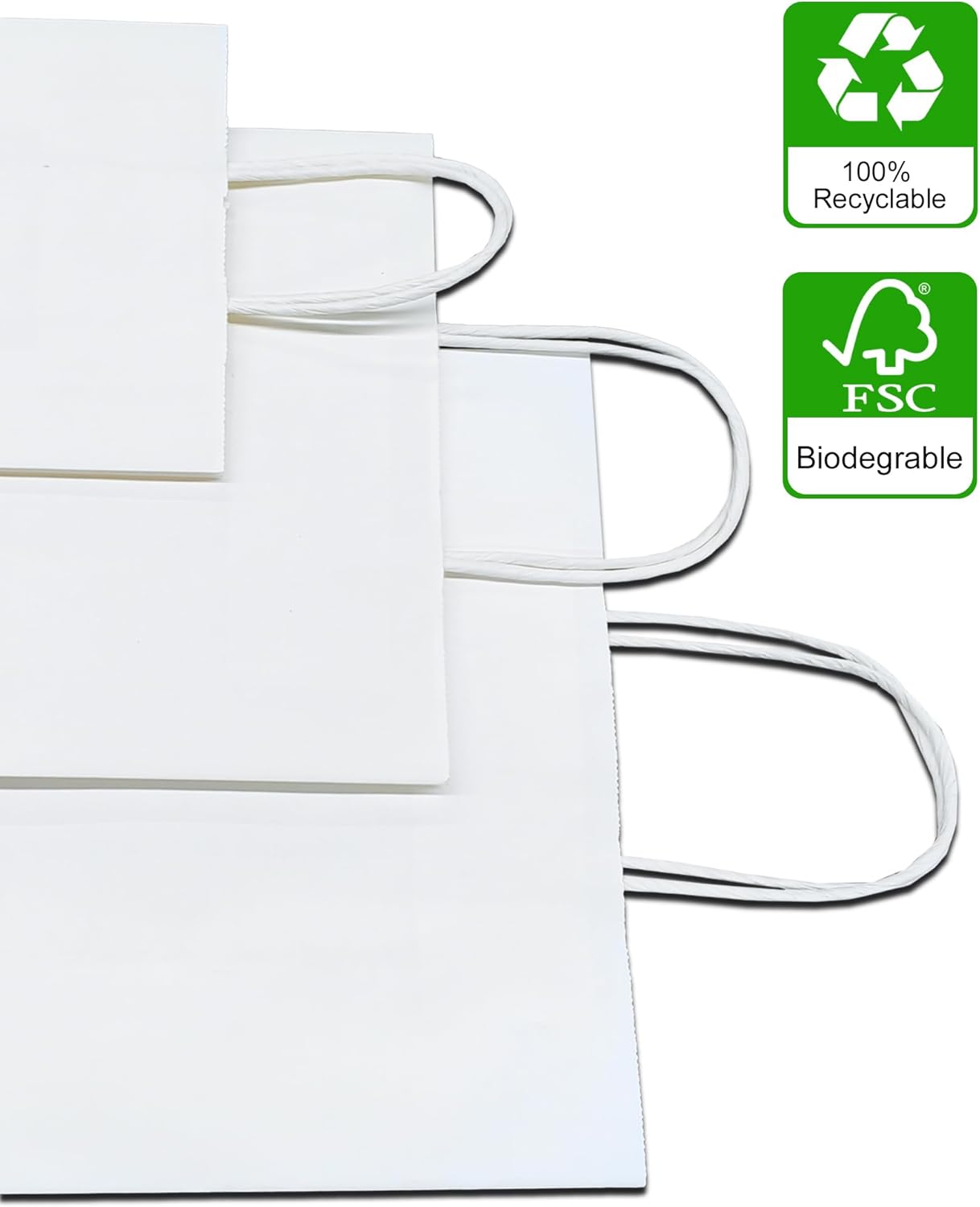 BAG BOX 100 Pack 5.9x3.1x8.25 Inch White Gift Bags with Handles,Bulk Kraft Paper Bags for Shopping, Retail, Merchandise, Wedding, Party Favors, Paper Grocery Sacks