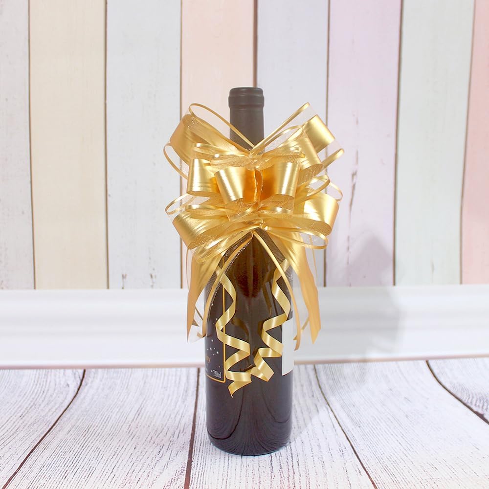 WEWILUCK Bows for Gift Wrapping, Gold Bows for Gifts, Presents, Gift Baskets, Large Bow for Birthdays, Parties, Christmas, and Everyday(6 inches, 15PCS)