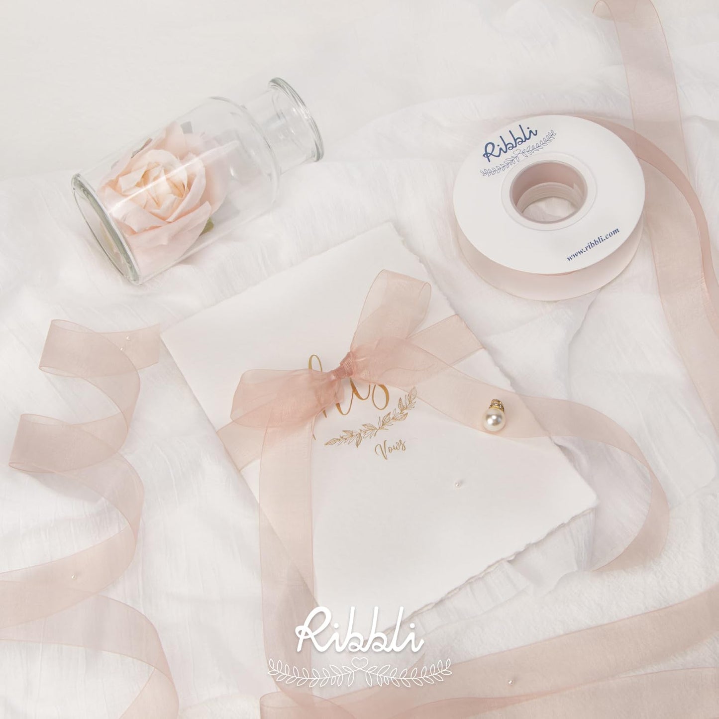 Ribbli Sweet Nectar Pink Organza Ribbon,1/2 Inches x Continuous 50 Yard,Rose Gold Sheer Ribbon for Gift Wrapping,Cookie Wrapping,Wedding Decoration,All Crafting and Sewing