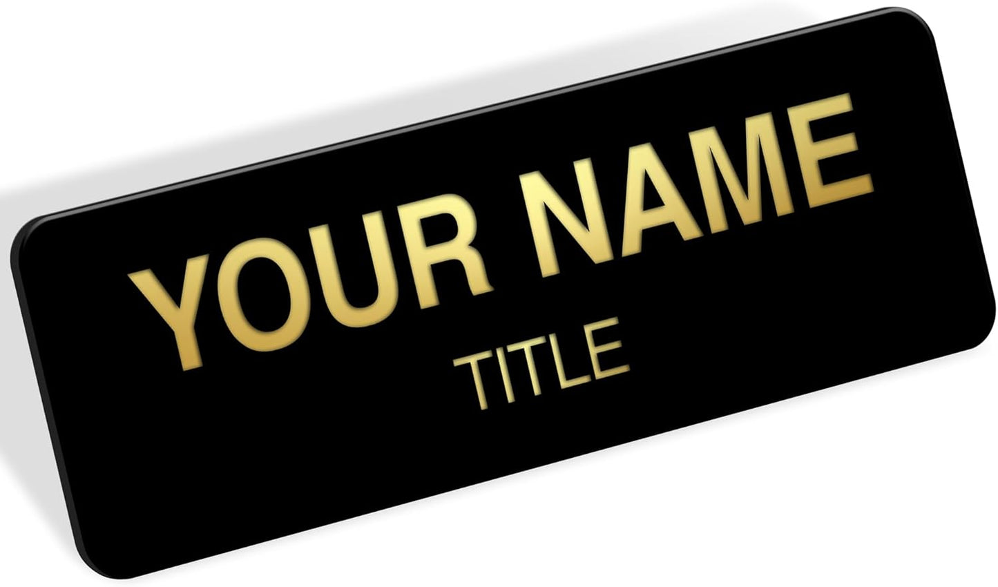 Name Tag, Magnetic Black and Gold Name Tags, Personalized Name Tags, 1x3 Inches, Durable Engravable Impact Material, Made in The USA by My Sign Center