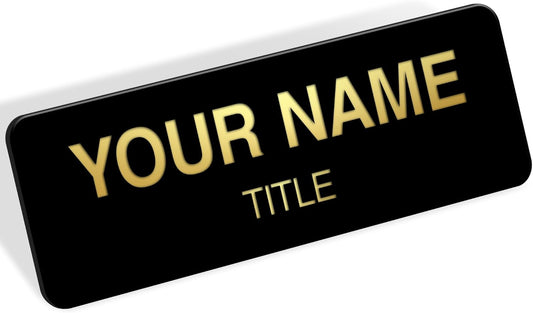 Name Tag, Magnetic Black and Gold Name Tags, Personalized Name Tags, 1x3 Inches, Durable Engravable Impact Material, Made in The USA by My Sign Center